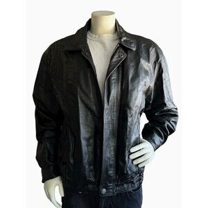 Oscar Piel Men XL Black Leather Flight Bomber Jacket Faux Fur Removable Lining